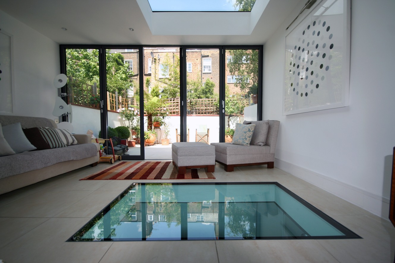 room with square glass floor