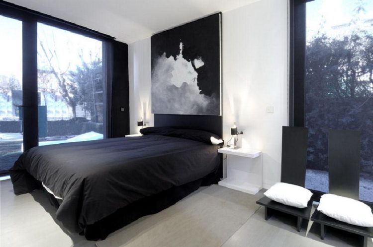 masculine bedroom with black decor