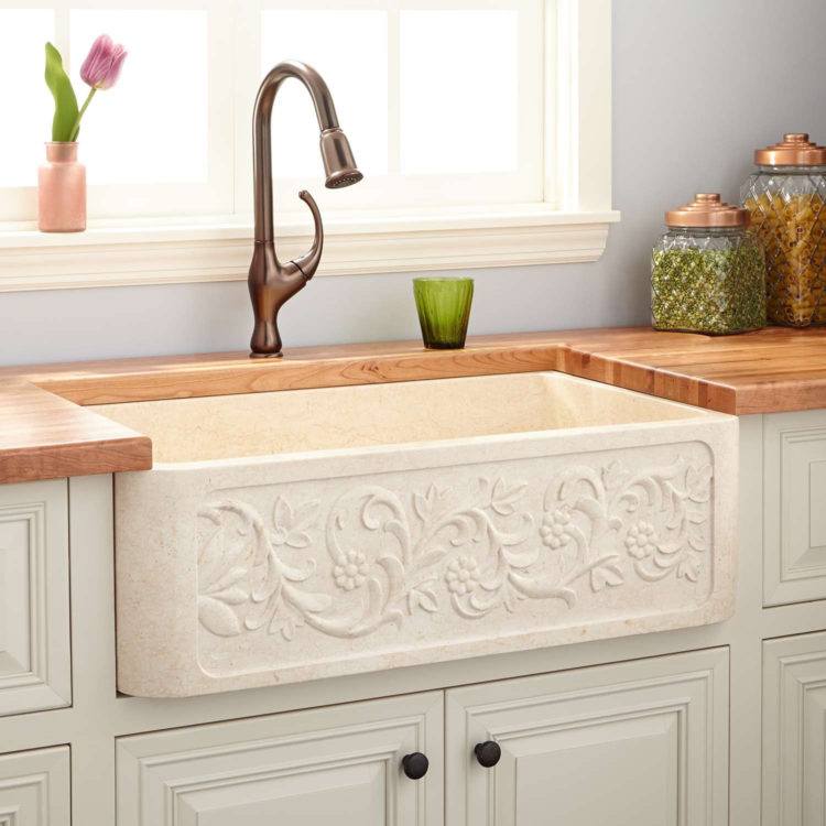 polished white marble kitchen sink