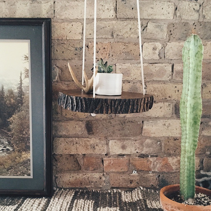 hanging table made of tree trunk