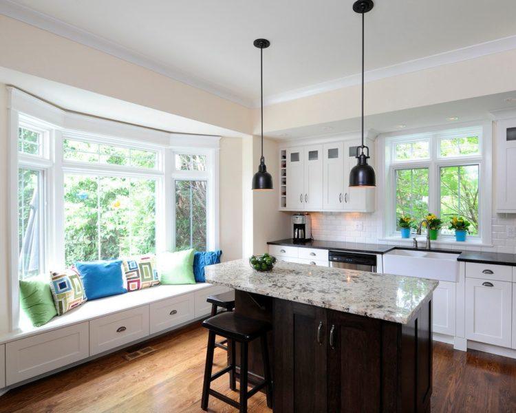 farm house kitchen with bay window