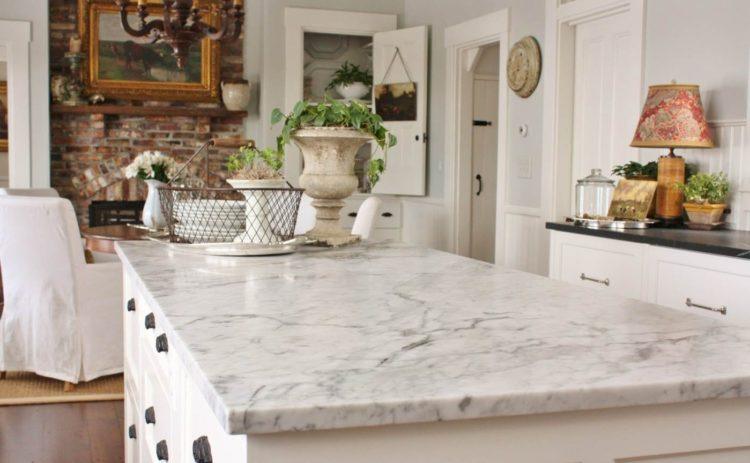 unclose view of carrara marble kitchen counter