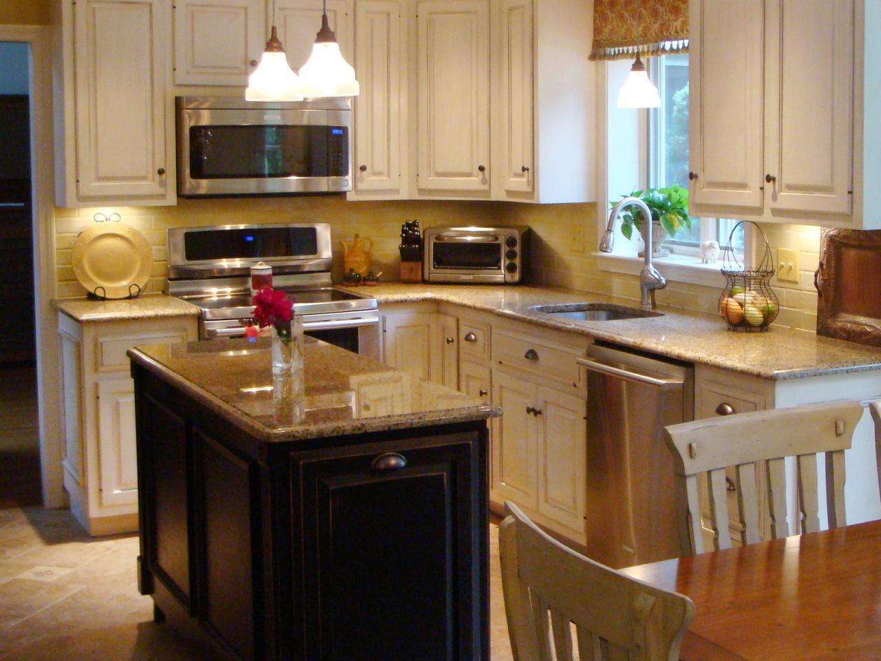 simple kitchen with hanging lamps