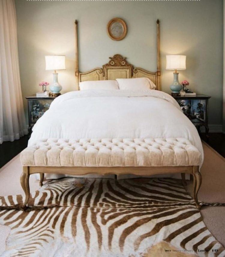 chic bedroom with zebra rug