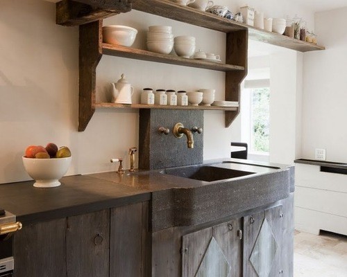 farm house kitchen with stone sink