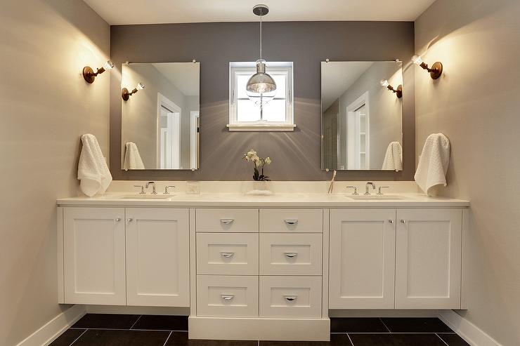 bathroom with gray accent wall