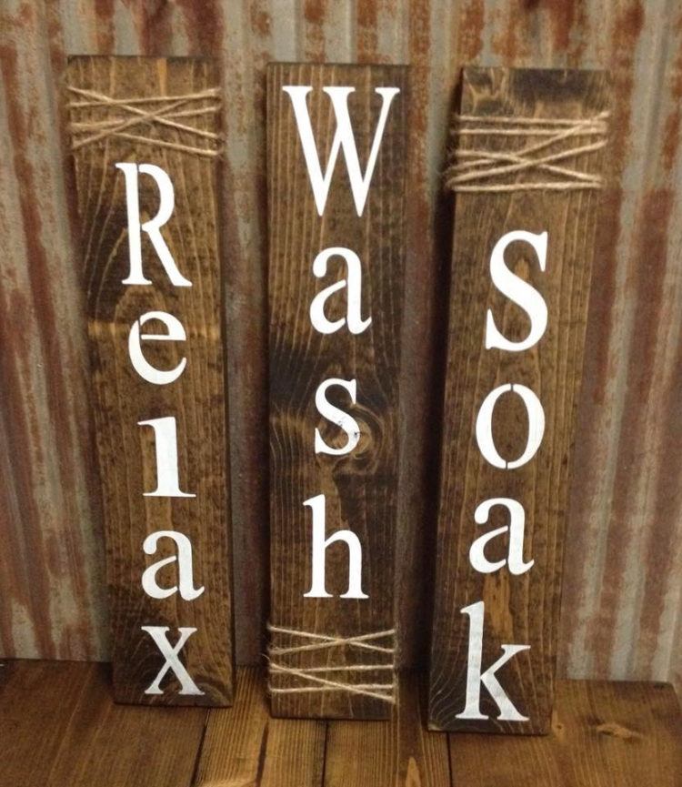 relax wash soak signs for bathroom made of wood