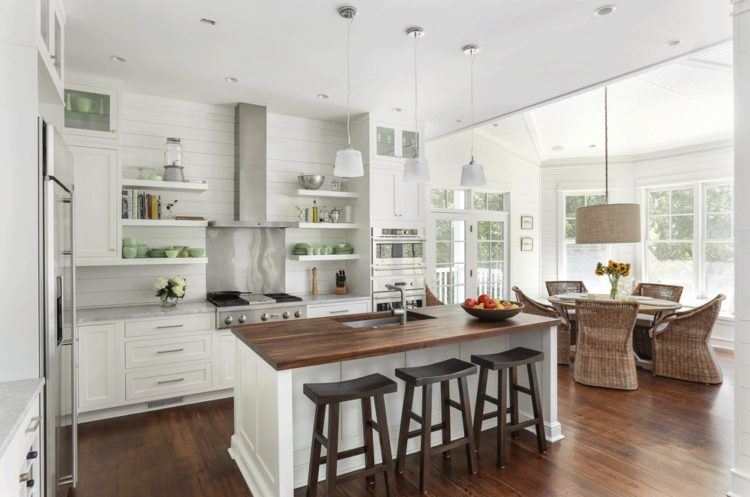 kitchen island with wooden countertop