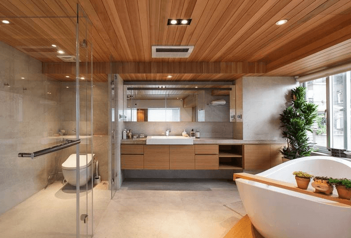 wood ceiling ideas bathroom        
        <figure class=