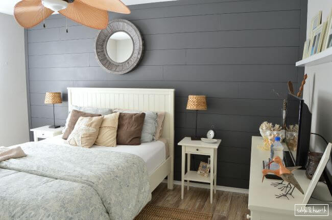 DIY shiplap bedroom wall