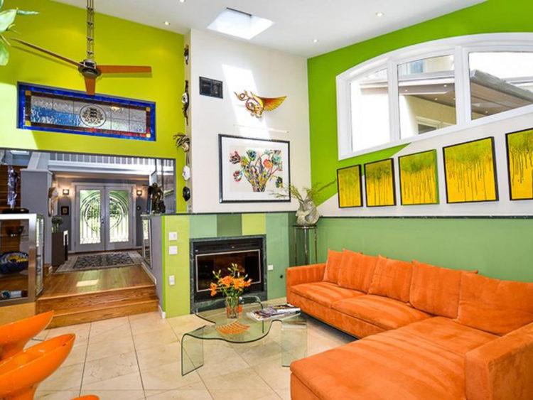 orange and green living room