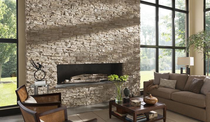 beautiful stacked stone fireplace design