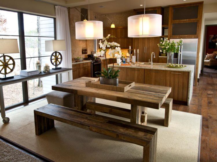 rustic table with bench seating