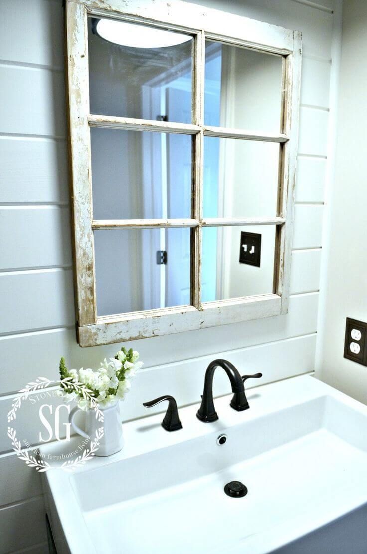 bathroom mirror made from old window