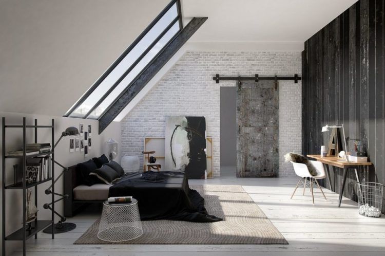 beautiful bedroom with large skylight