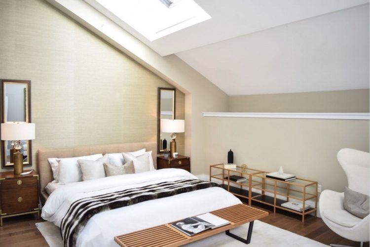 beautiful bedroom in brooklyn with skylight