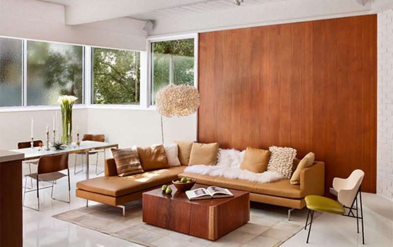 beautiful living room with chestnut wall