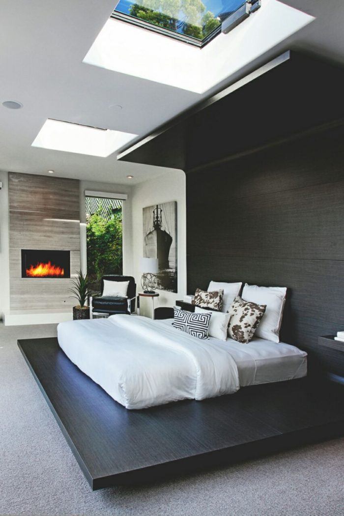 contemporary bedroom with black color scheme