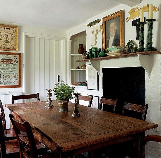 classic formal dining area with fireplace