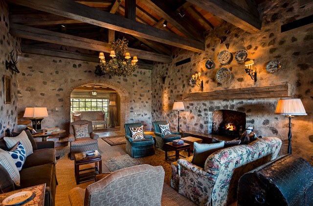 beautiful living room with vaulted ceilings