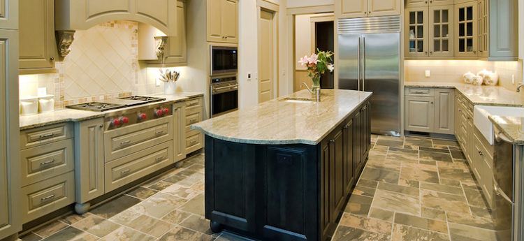 luxury kitchen with new cabinets and slate floor