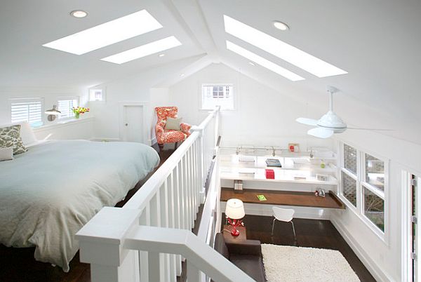 cool loft style bedroom with sky light