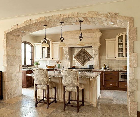 large light colored tuscan kitchen