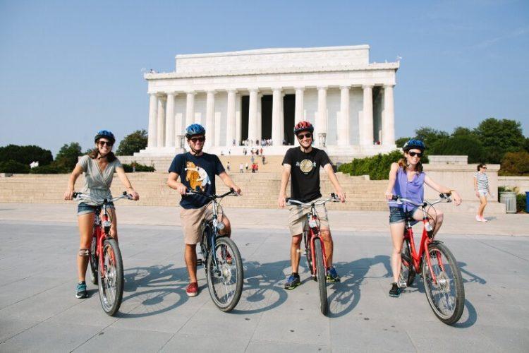 tourists in DC on bikes