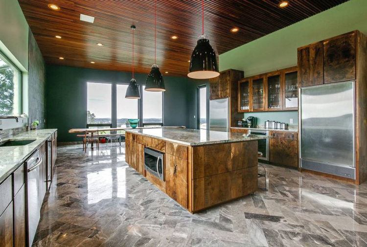 modern kitchen with marble flooring