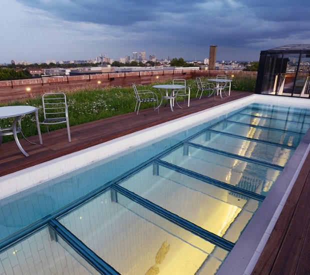 rooftop pool with glass bottom