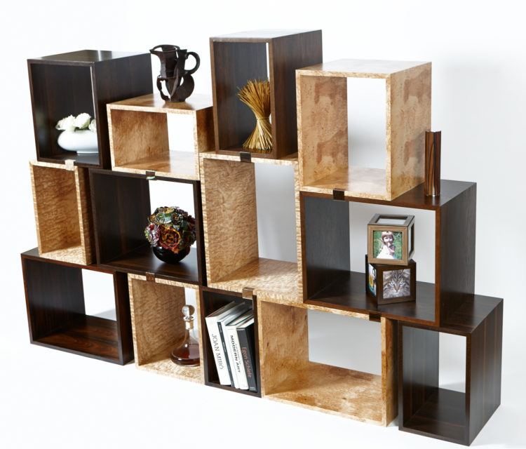 brown and black wooden box shelves