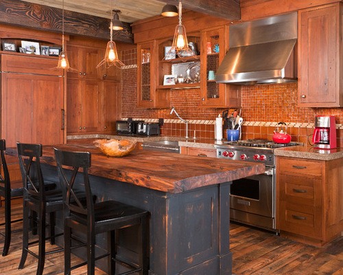 rustic kitchen island with wooden counter