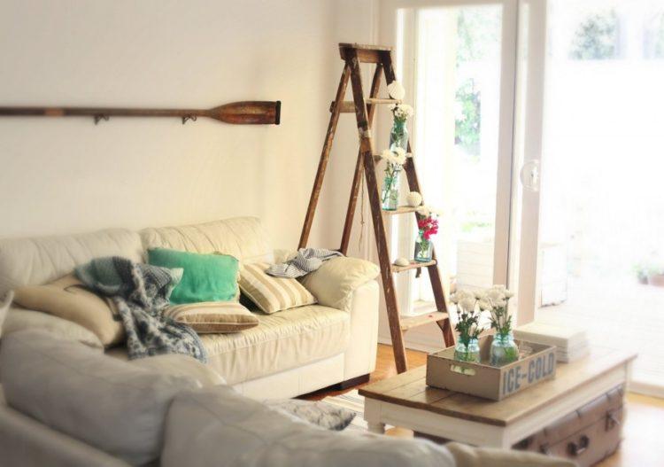 living room with beach themed accessories