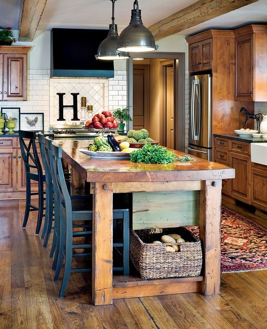 simple wooden rustic kitchen island