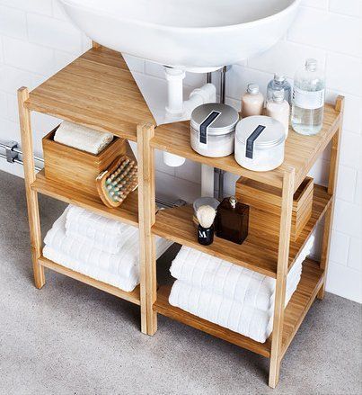 wooden pedestal sink storage