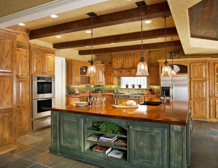 rustic green kitchen island