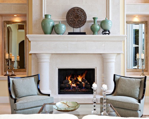 mantel with green decor