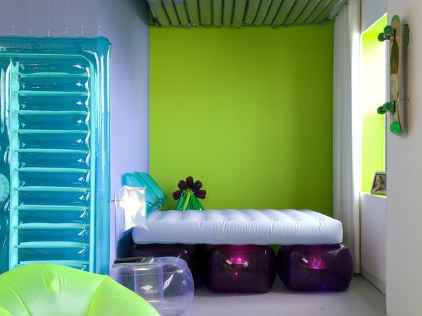 bedroom full of inflatable furniture