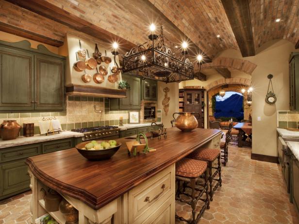 kitchen with large wooden island