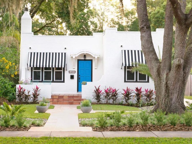 white house with blue door