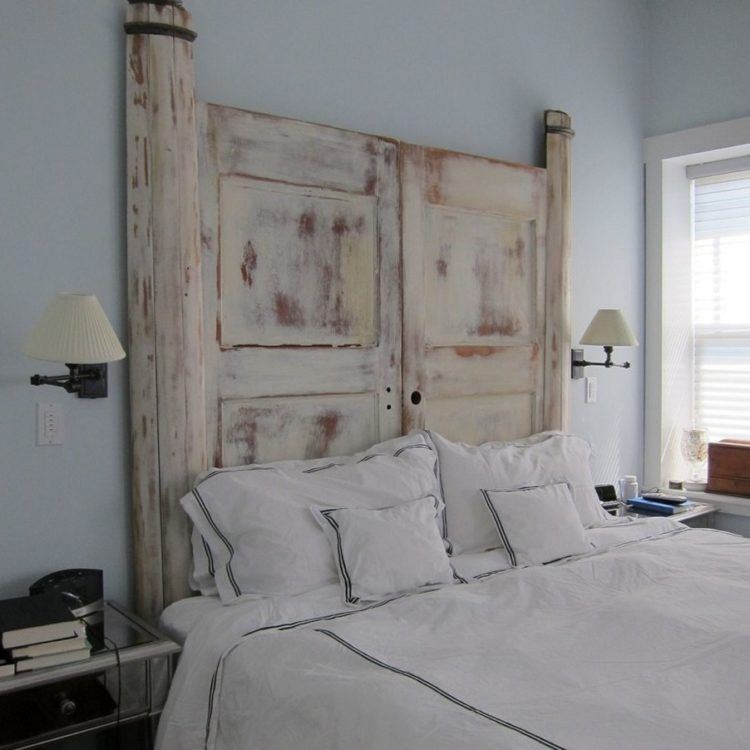 old door turned into headboard