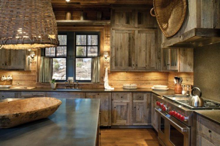 beautiful rustic kitchen with high ceilings