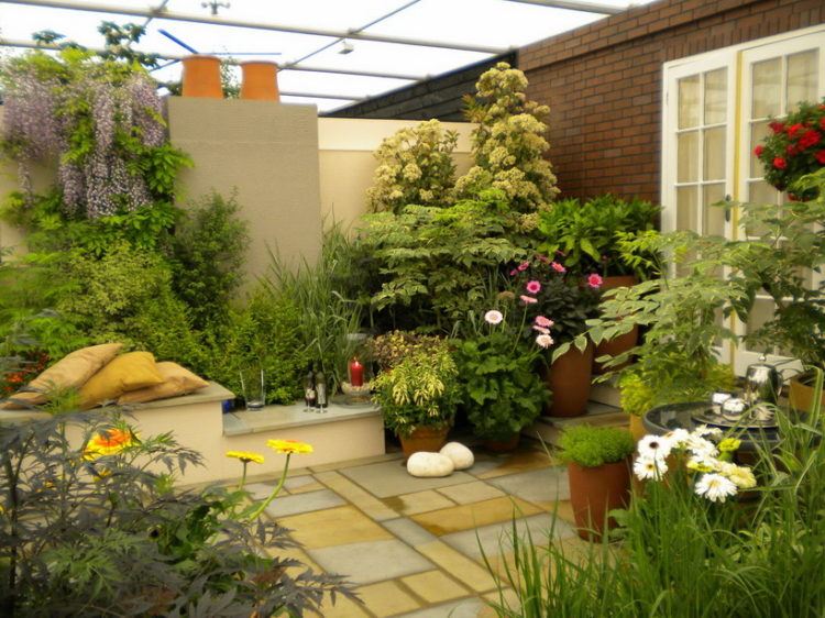 small garden design with roof