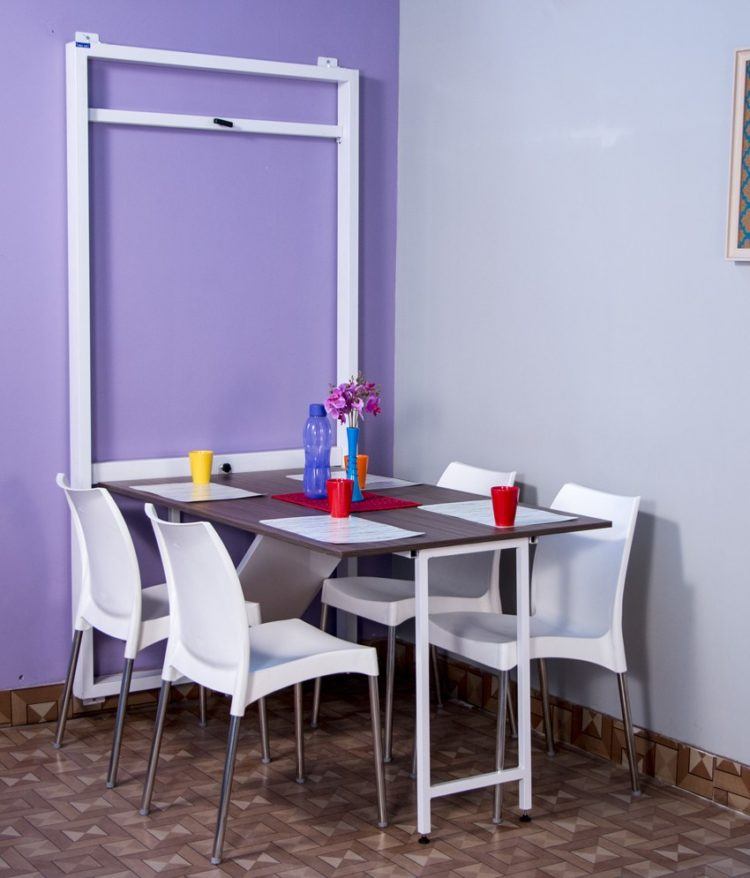 dining area with purple walls