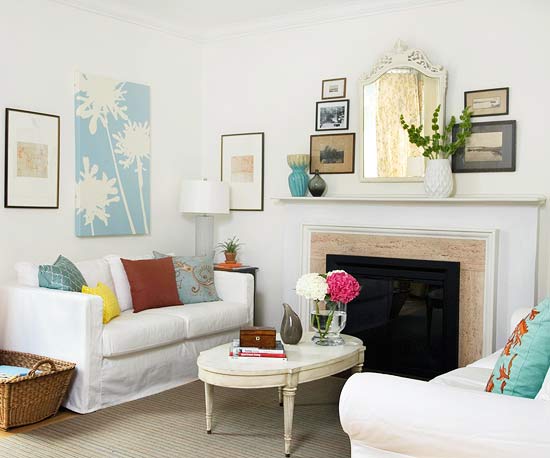 living room with white couch