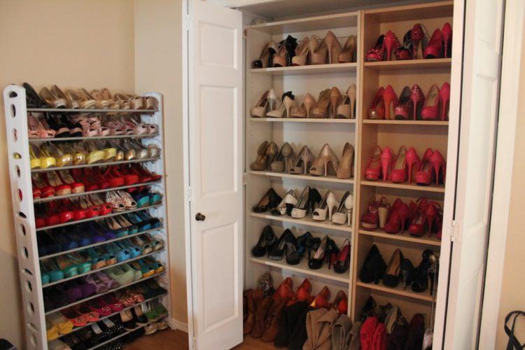 high wooden shoe storage