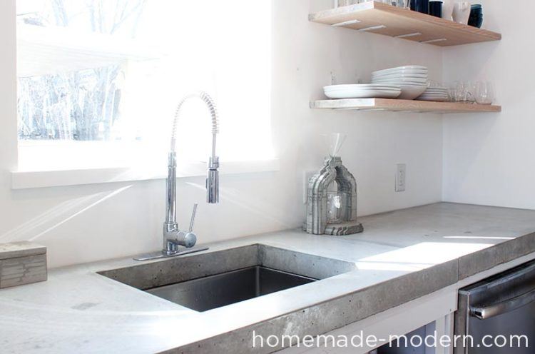 modern kitchen with large window