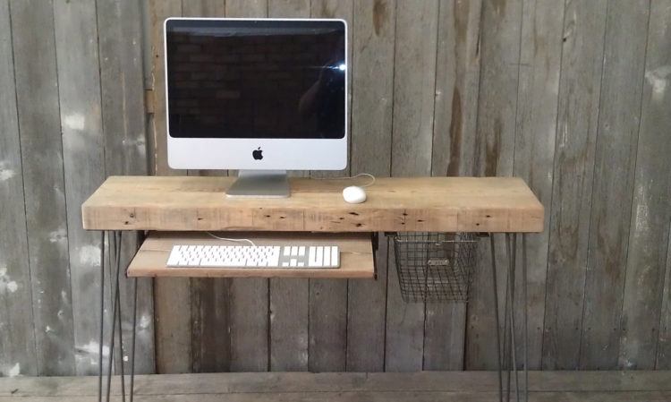 wooden desk with basket