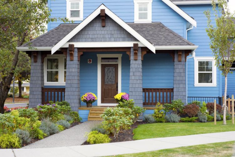 modern blue house with curb appeal