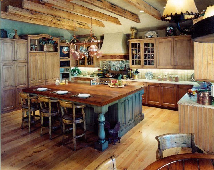 rustic kitchen island with wooden countertop